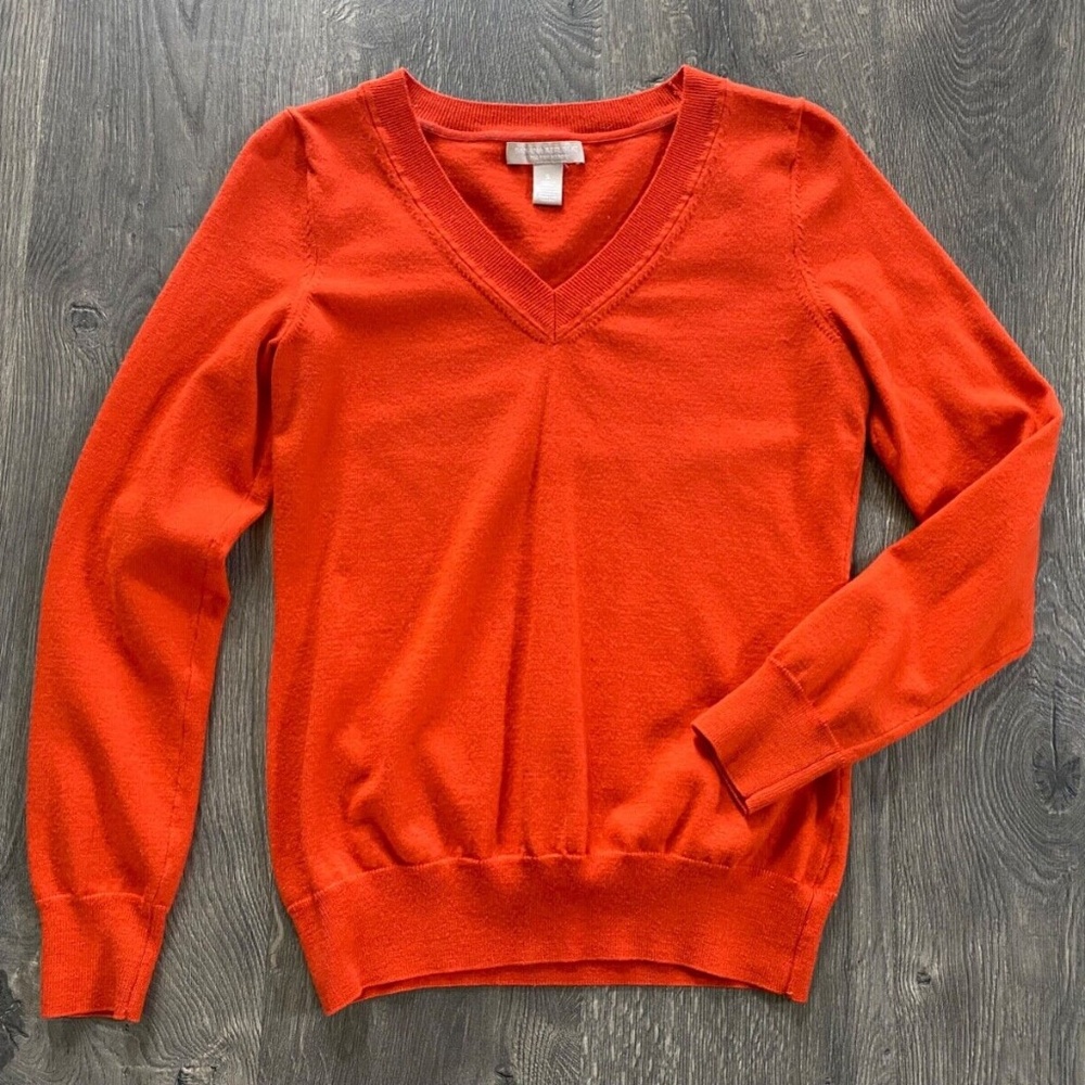 Banana‎ Republic Merino Fine Wool V-Neck Sweater Top Red Orange Vermillion S